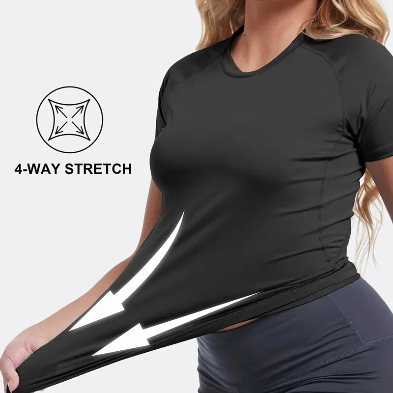Camiseta de compresión para mujer, camiseta atlética de manga corta para Yoga, correr, verano, gimnasio, entrenamiento, camisetas elásticas de secado rápido, capa base