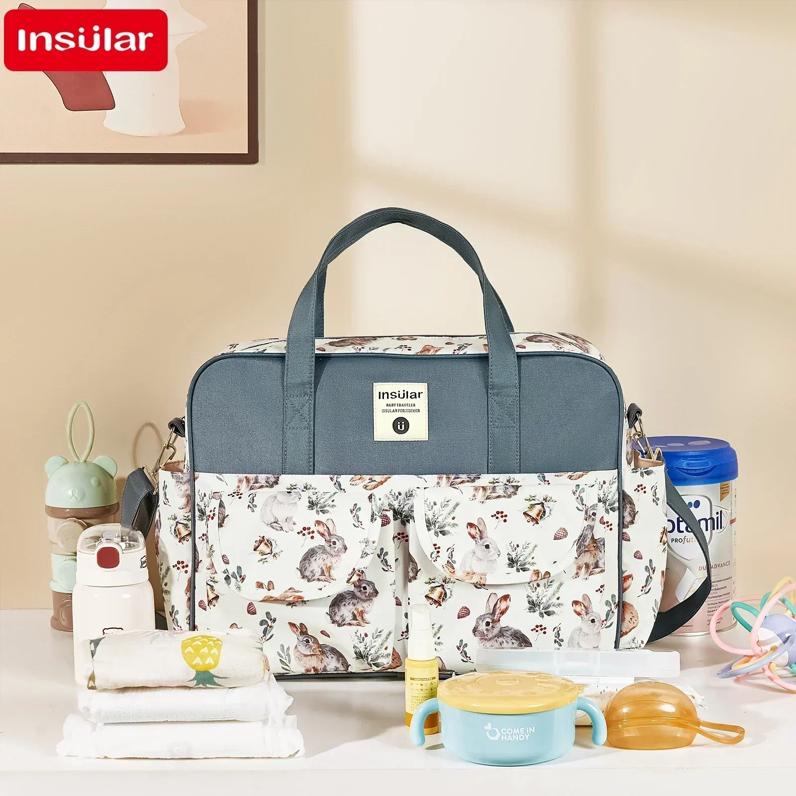 Bolsa de pañales de mamá para bebés, organizador de gran capacidad, impermeable, de gran apertura, bandolera de mensajero de viaje, bolsa de pañales para bebés
