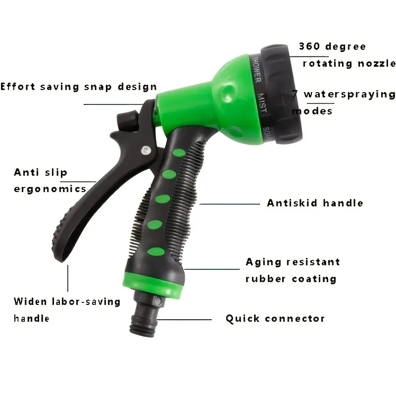 Pistola de agua de alta presión, 7 estilos, lavado de coches, manguera con boquilla ajustable para jardín, pistola de riego, manguera de césped, pulverizador de riego multifunción
