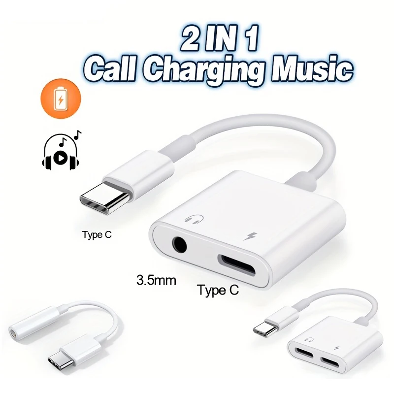 Adaptador de Audio 2 en 1 USB C a Conector de 3.5 MM, Carga Tipo-C, Cable Auxiliar de 3.5 MM para Auriculares con Cable Samsung Xiaomi Huawei