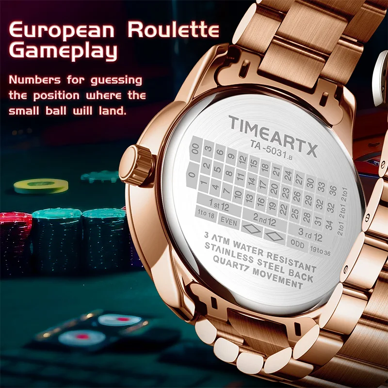 TIMEARTX, nuevos relojes de cuarzo de lujo, reloj de pulsera para hombre con ruleta europea, juego de póker