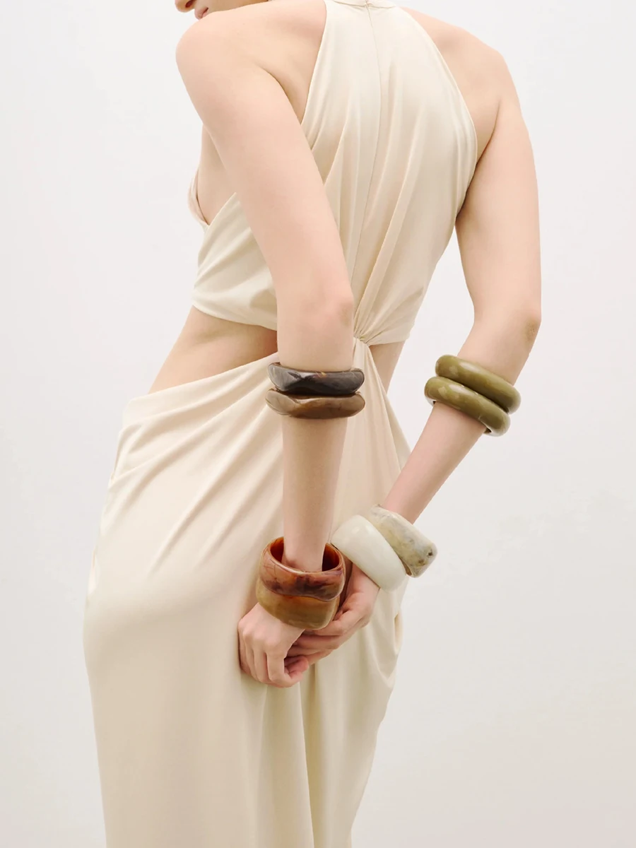 TWOTWINSTYLE, vestidos largos lisos ahuecados con nudo empalmado a la moda para mujer, vestido fruncido de retazos sin mangas con cuello alto para mujer