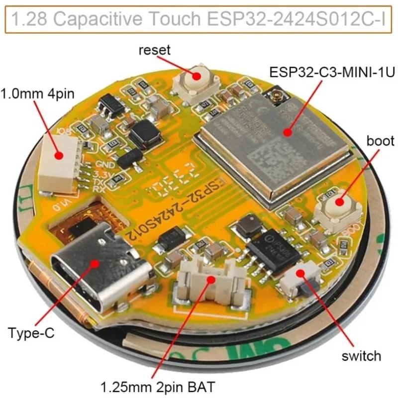 Pantalla IPS redonda de 1,28" 240x240 ESP32-C3 GC9A01 Módulo de pantalla táctil para proyectos portátiles IoT de reloj inteligente