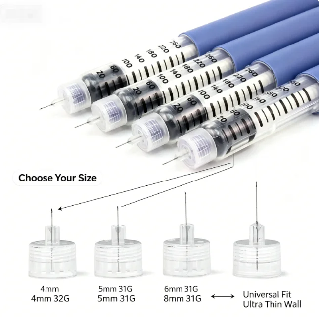 100 Agujas Desechables para Pluma de Insulina 31G 32G 4mm 5mm 6mm 8mm, Pared Ultrafina, Esterilizadas con EO, Compatibles Universalmente con la Mayoría de las Plumas de Insulina, Empaquetadas Individualmente