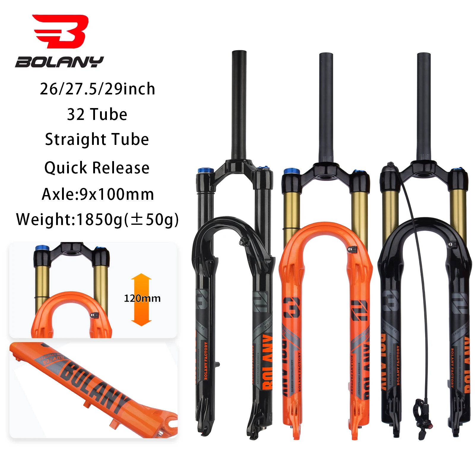Bolany-horquilla delantera mejorada para bicicleta de montaña, horquilla de aire de 32mm, supensión de aire para bicicleta de montaña de 27,5/29 pulgadas, aleación de magnesio de viaje de 120mm