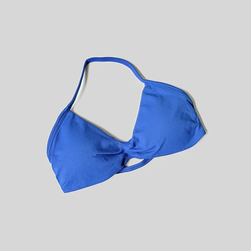 Sujetador deportivo con cuello Halter para mujer, Top corto de gimnasia con espalda abierta y realce, camisetas sin mangas de Yoga para entrenamiento sin costuras acolchadas