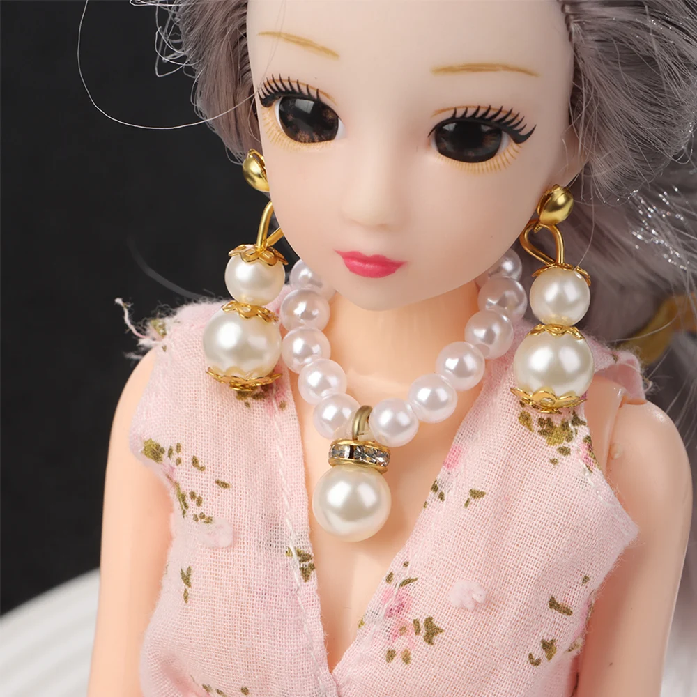Mini collar de perlas de moda, pendientes para muñecas BJD, pulsera para muñeca, accesorios de ropa, decoración, Juguetes Diy para niños, 1/6