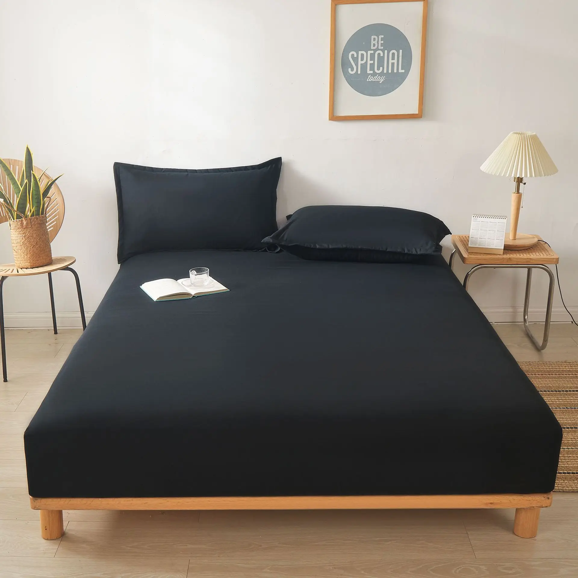 Juego de sábanas de algodón de 3 uds (1 sábana ajustable + 2 fundas de almohada) Funda de colchón suave transpirable con funda de almohada juego de cama