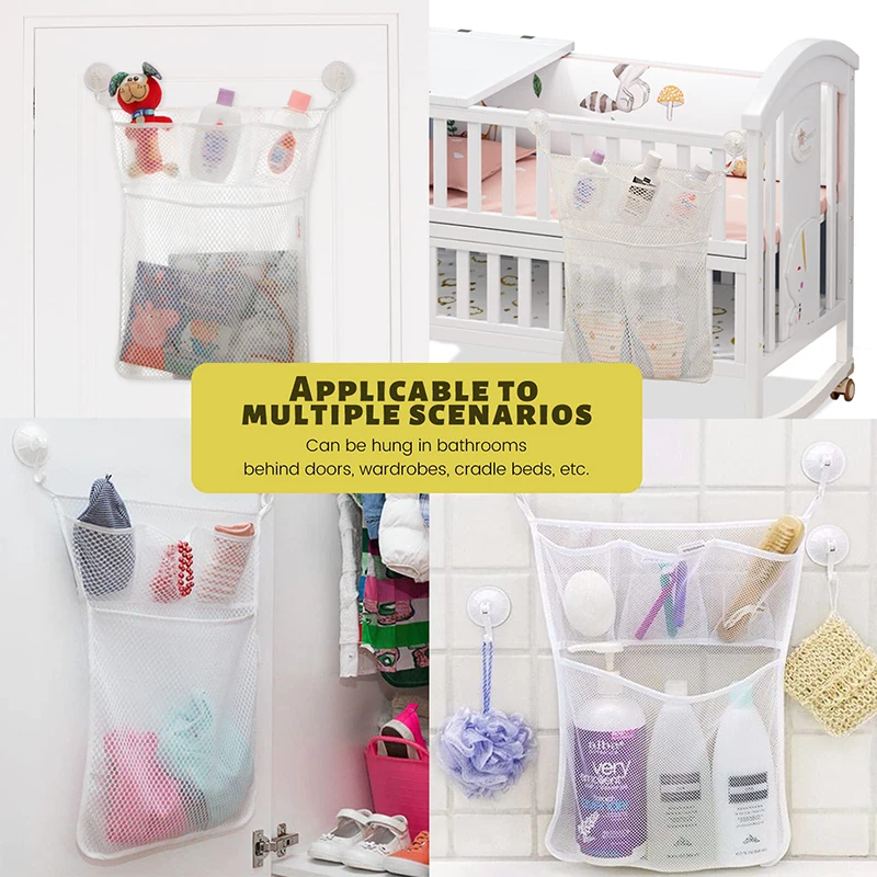 Juguetes de baño para Baby Shower, malla de almacenamiento de juguetes blanca para bebés y niños con fuertes ventosas, bolsa de juguetes, organizador de baño de red para niños pequeños