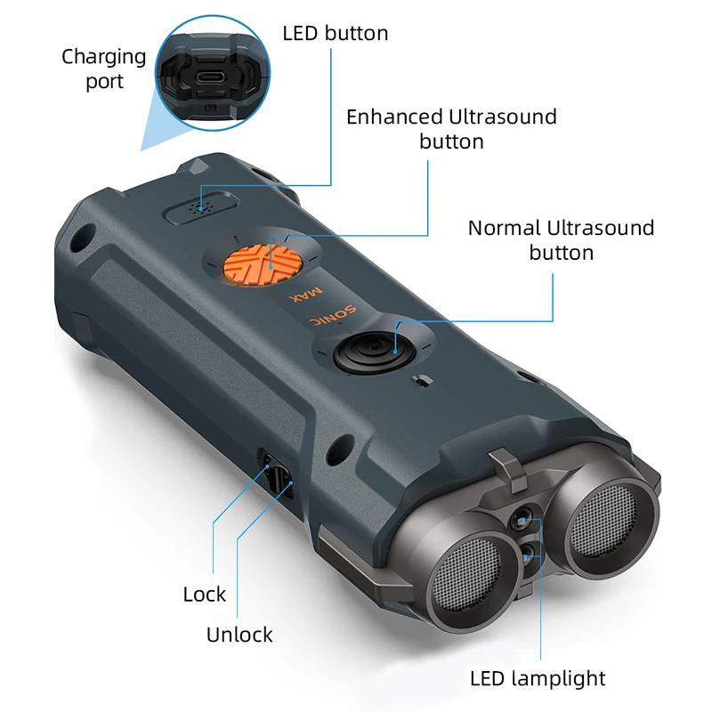 ROJECO 2 en 1 dispositivo de entrenamiento y antiladridos repelente ultrasónico de perros con linterna parada de ataque repelente recargable para perros