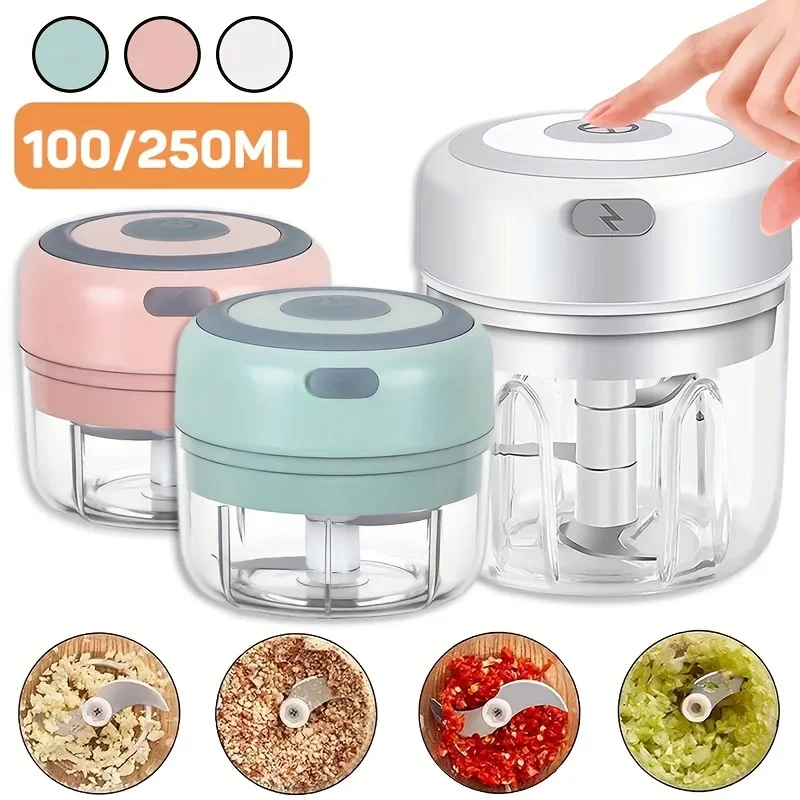 Trituradora de ajo eléctrica inalámbrica de 100/250ml, cortador de frutas y verduras, utensilios de cocina para el hogar, trituradora de alimentos portátil USB, picadora de carne