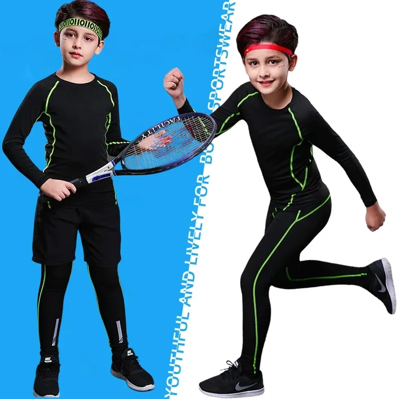 Ropa deportiva de compresión para correr y baloncesto para niños, pantalones cálidos, Tops, ropa interior, ropa deportiva ajustada para jóvenes, chándales de Fitness