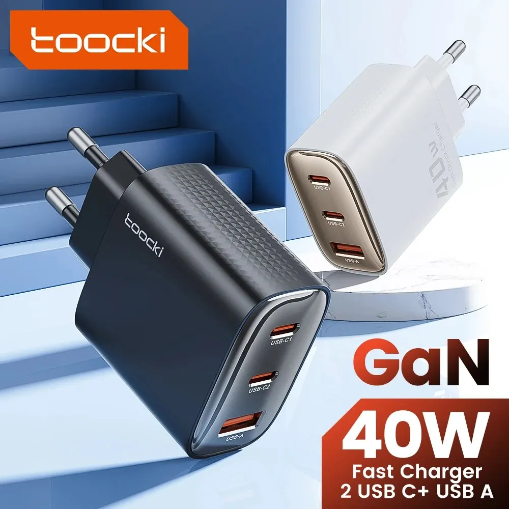 Toocki 40W GaN cargador USB tipo C QC 4,0 carga rápida Dual tipo C cargador de teléfono rápido para iPhone 15 14 13 12 Pro Max Samsung S23