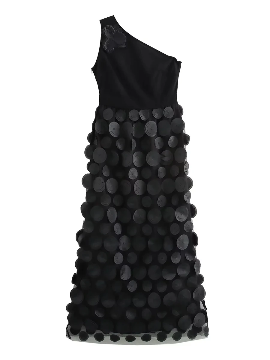 TWOTWINSTYLE, vestidos lisos con apliques de almazuela para mujer, cuello Diagonal, sin mangas, espalda descubierta, vestido elegante de cintura alta para mujer, nuevo