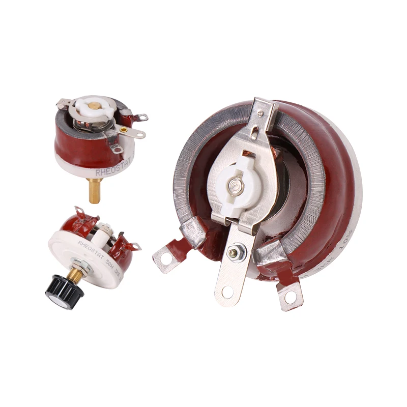 Reóstato de potencia Resistencia bobinada Variable rotativa Bc1-25W50W100W150W Resistencia ajustable en forma de disco marrón Reóstato deslizante 50Ohm 800Ohm 4.7Kohm Máx 5K Ohm