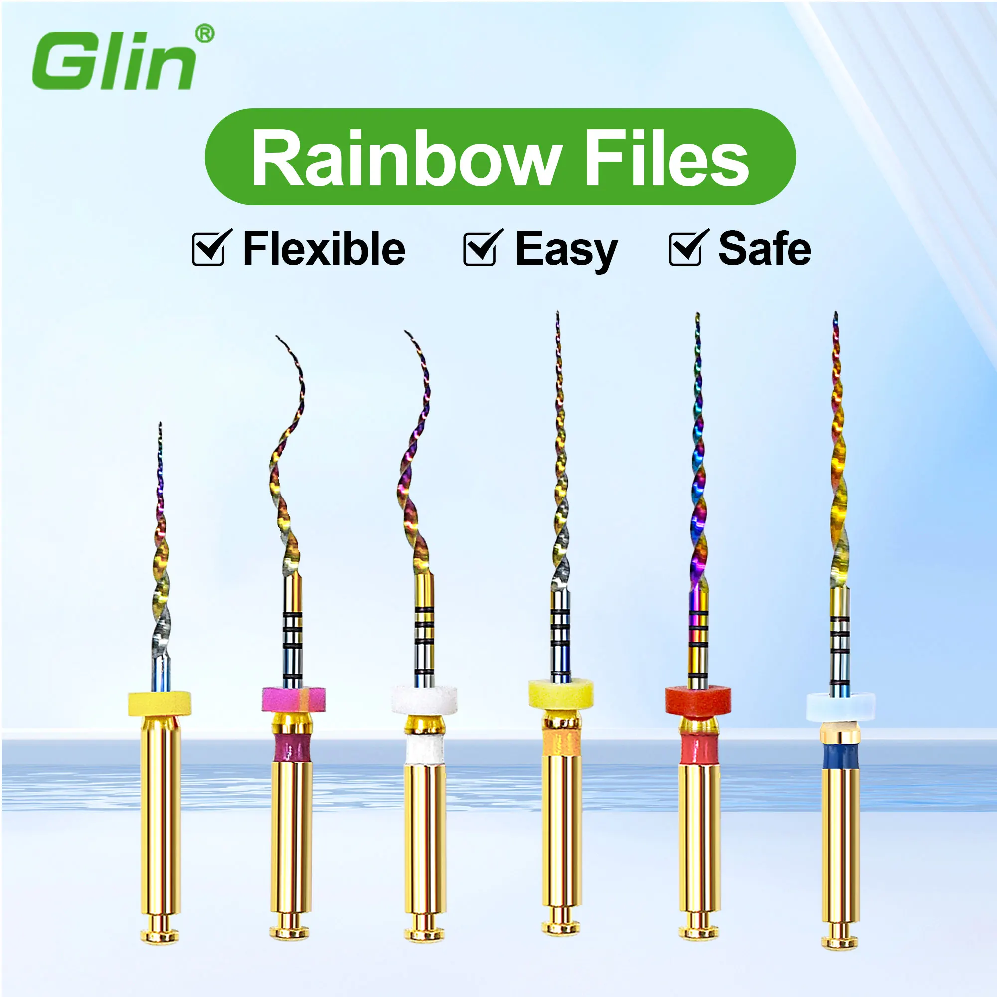 Sistema de limas dentales Glin Dental Rainbow, limas rotatorias superiores para endodoncia y conductos radiculares, modelo SX-F3, para uso odontológico, autoclavables, para la limpieza en odontología.