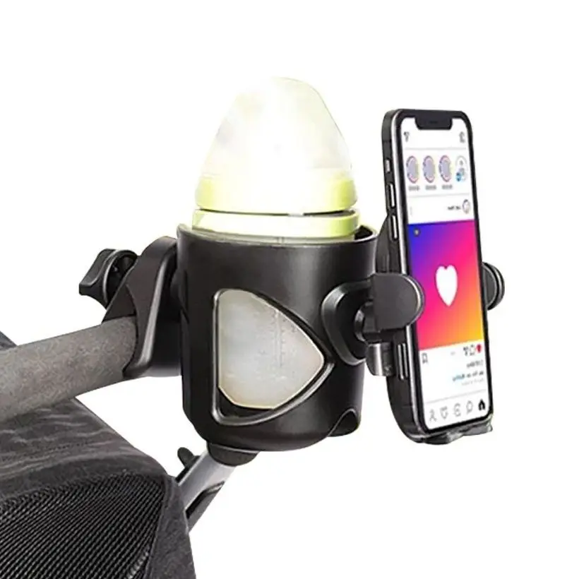 Portavasos para cochecito, soporte para teléfono, soporte para botella de leche para salida, diseño antideslizante, accesorios universales para cochecito de bebé