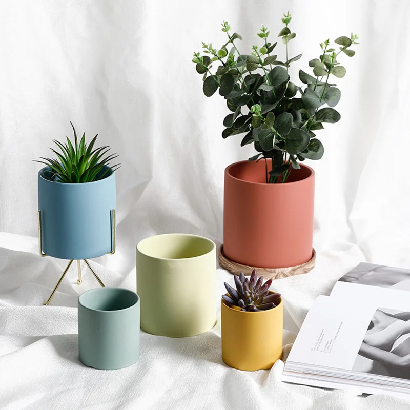 Maceta de cerámica de estilo nórdico para plantas, maceta cilíndrica con agujero, decoración de jardín