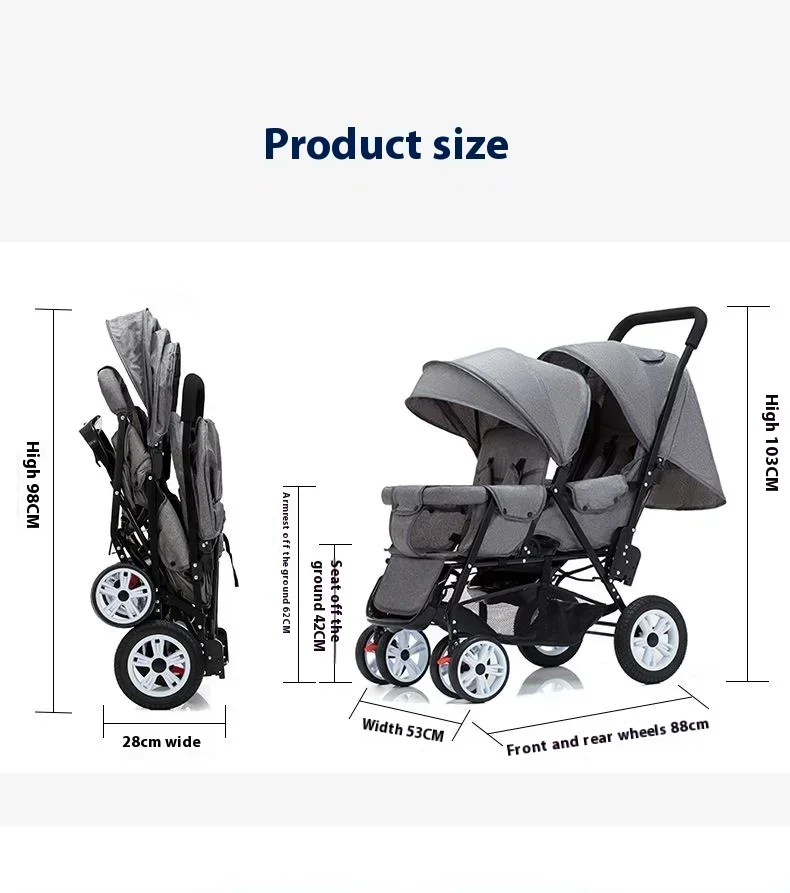 Cochecitos Dobles para Niños, Cochecitos de Dos Asientos Plegables, Cochecito Doble para Bebés con Asientos Delanteros y Traseros