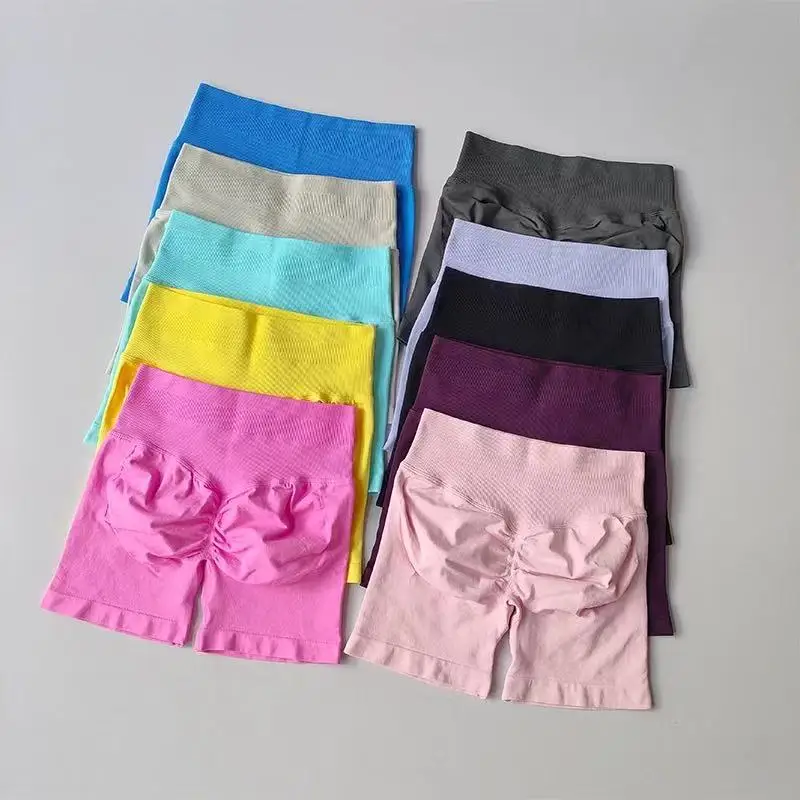 Pantalones cortos deportivos de realce de cadera color melocotón para mujer, cintura alta y ajuste de cintura, adelgazamiento, correr, secado rápido de cadera, pantalones ajustados de tres puntos