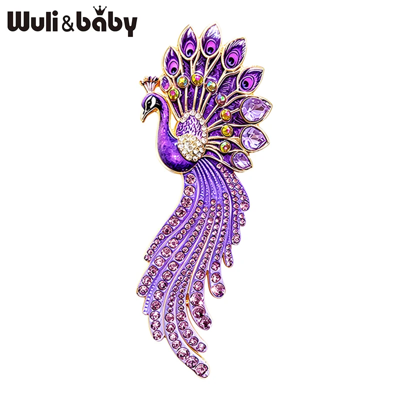 Wuli&baby Broches de pavo real de lujo para mujer, unisex, 5 colores, con diamantes de imitación, encantadores broches de animales para oficina, fiesta, regalos