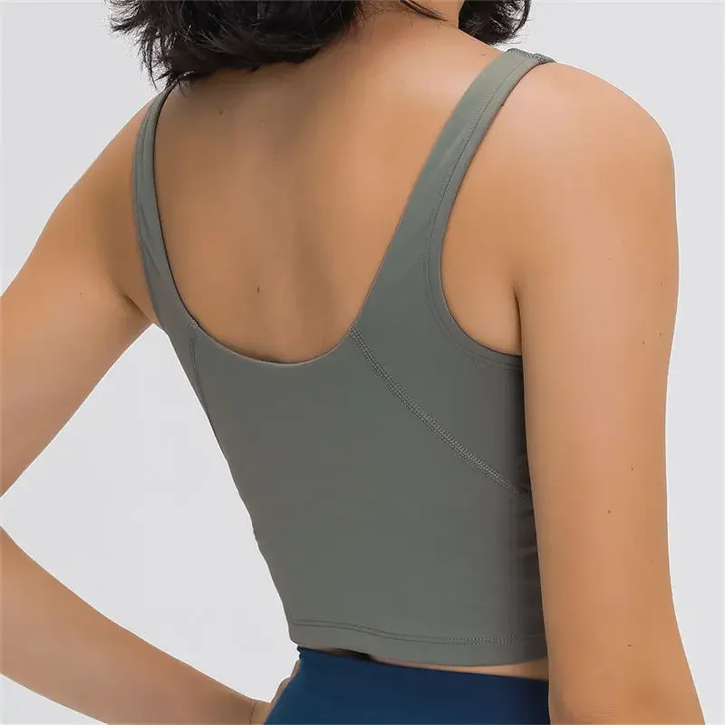 Nepoagym PASSION Camiseta sin mangas con estante incorporado, sujetador corto con acolchado extraíble, sujetador deportivo palangre para yoga y gimnasio