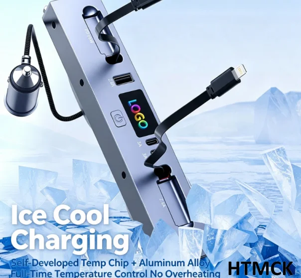 Cargador de coche multi-puerto, adaptador de corriente con cable retráctil de carga rápida de 45W tipo C dual, compatible con Tesla Model 3 Y, coche.