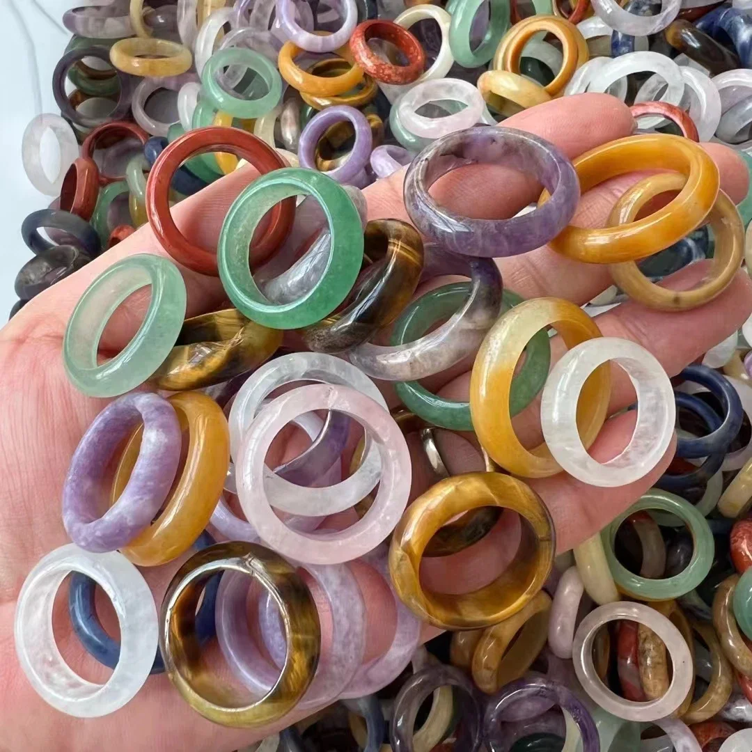 50 Uds 6mm Unisex piedra Natural anillos de cuarzo rosa amatistas cristal obsidiana Jade anillo de dedo fiesta boda tamaño 18 a 20
