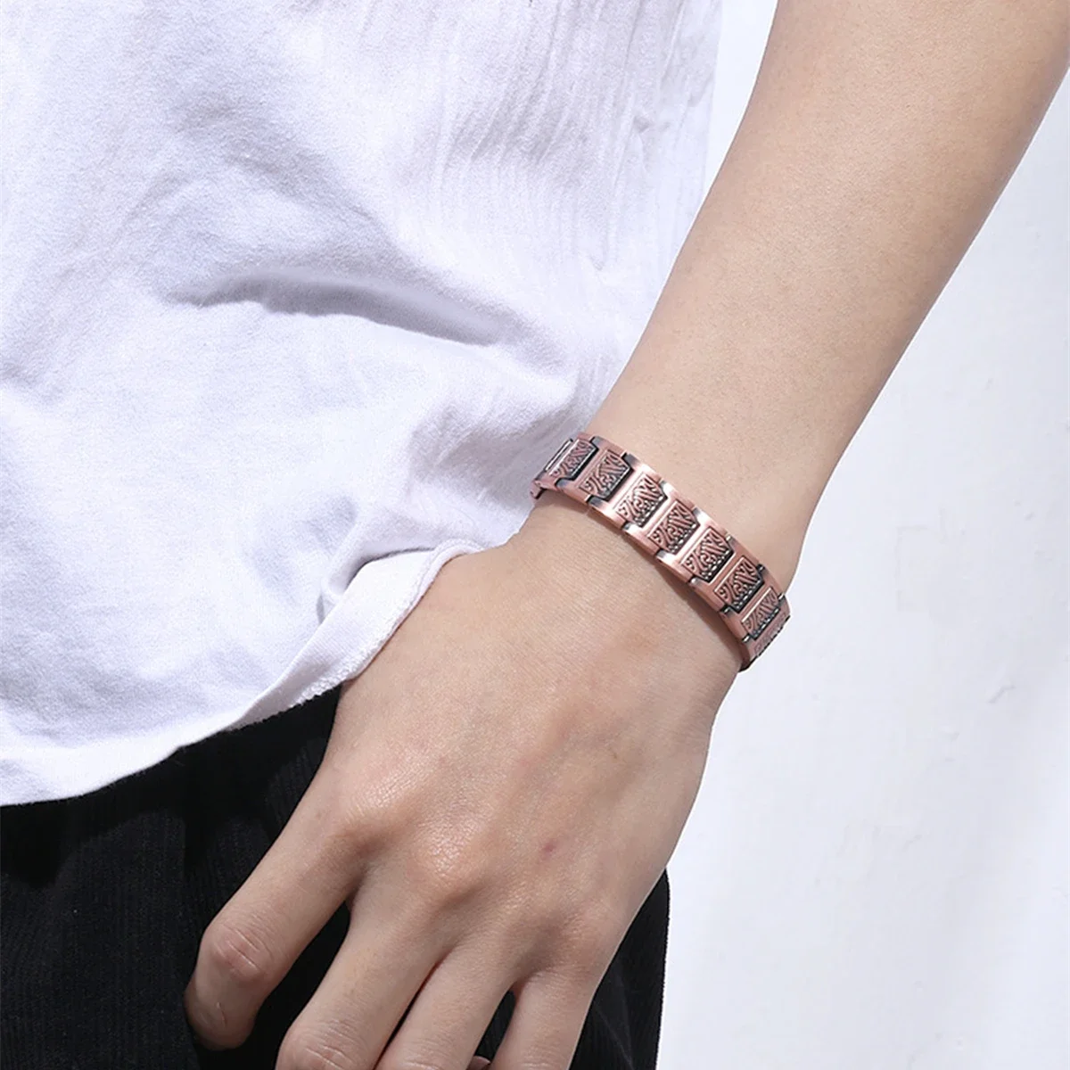 ARADOO Pulsera de cobre para hombre, pulseras de eslabones magnéticos 100% de cobre puro, regalo de joyería con herramienta de ajuste de tamaño