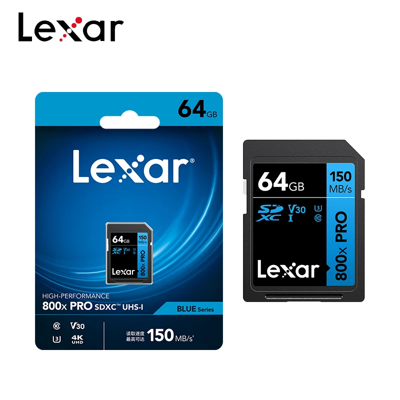 Tarjeta SD Lexar 800x Pro, lectura de 150 MB/s, tarjeta Flash SDXC de 64GB, 128GB, 256GB, V30, UHS-I, SDHC, tarjeta de memoria de 32GB, tarjeta de almacenamiento para cámara