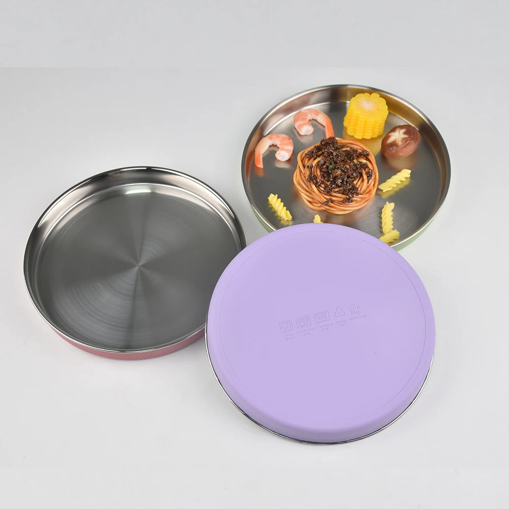 Plato grande para alimentación de bebés, vajilla de silicona y acero inoxidable para niño y niña, lindo y sencillo
