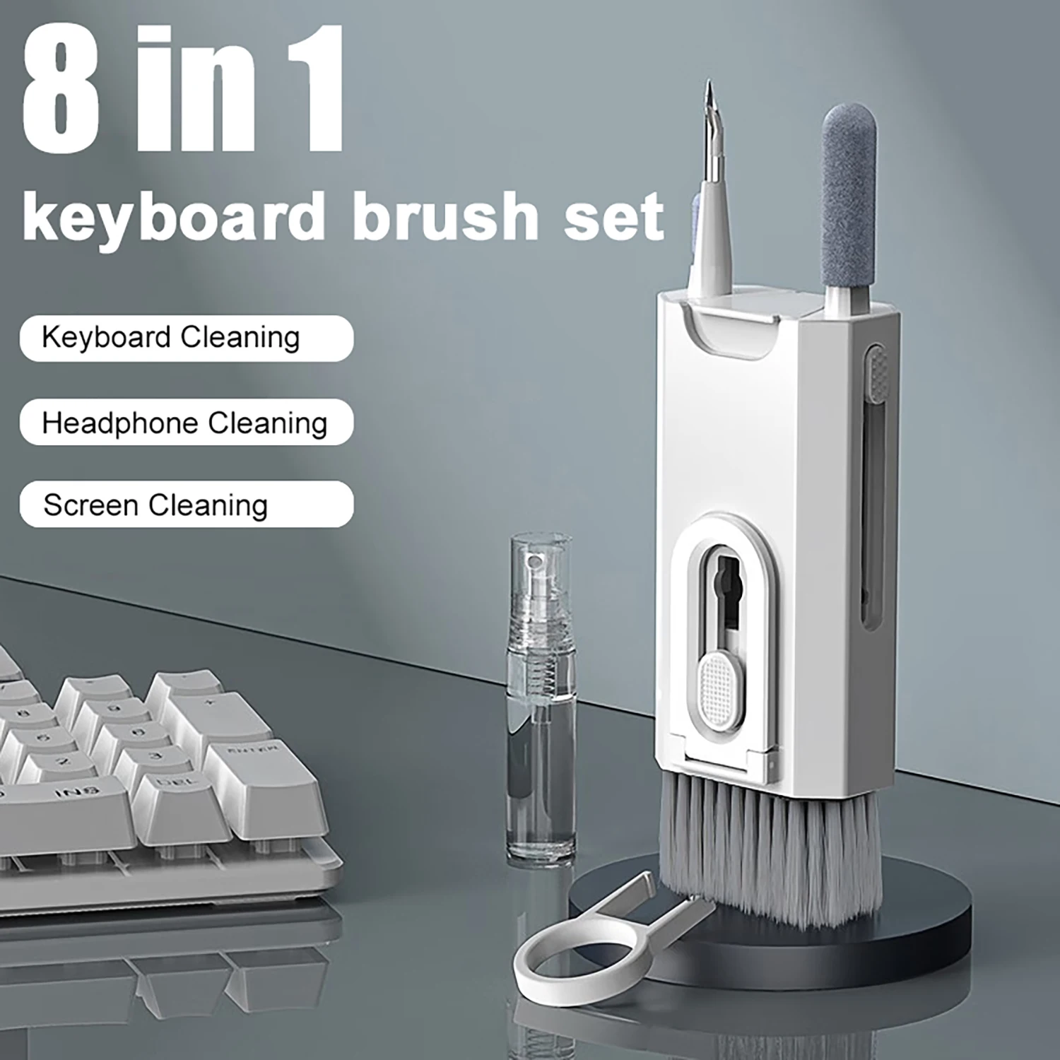 Kit de limpieza 8 en 1, cepillo limpiador de teclado de ordenador, bolígrafo de limpieza para auriculares, IPad, herramientas de limpieza de teléfono, extractor de teclas