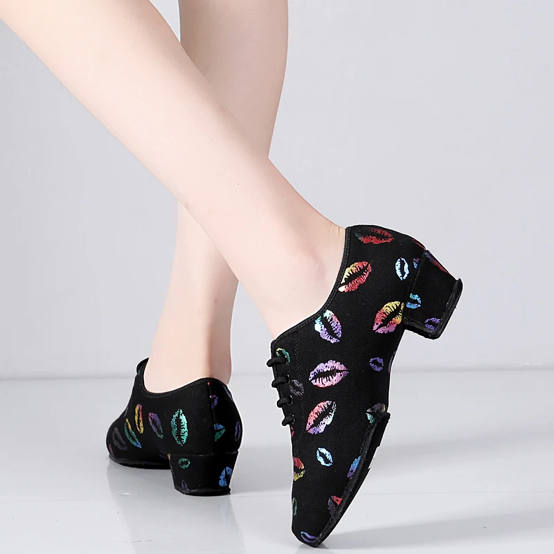 CLYFAN-zapatos de baile latino con cordones para práctica de salón de baile con punta cerrada, zapatos de Ballet modernos para enseñanza de baile de Salsa y niñas