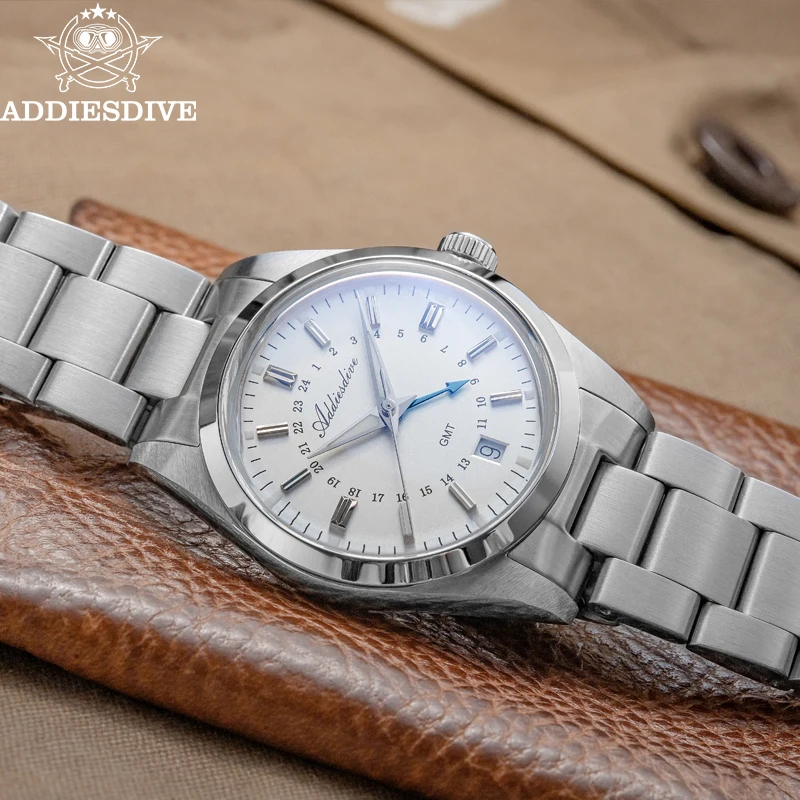 Reloj analógico ADDIESDIVE de 36mm para hombre GMT 515-24H reloj BGW9 luminoso 100m resistente al agua relojes de cuarzo de acero inoxidable para hombre AD2065