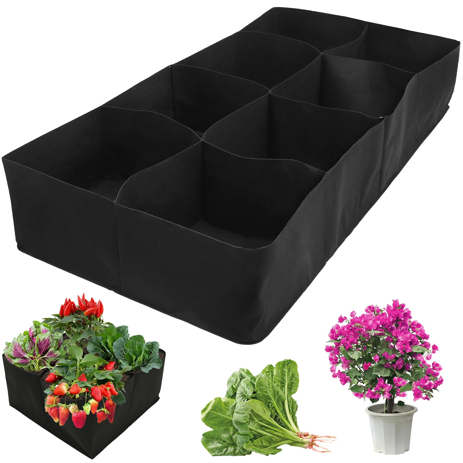 Bolsa para plantar jardín con 4/8 rejillas, contenedor de cama para plantar fresas, verduras y flores, grande, portátil y reutilizable