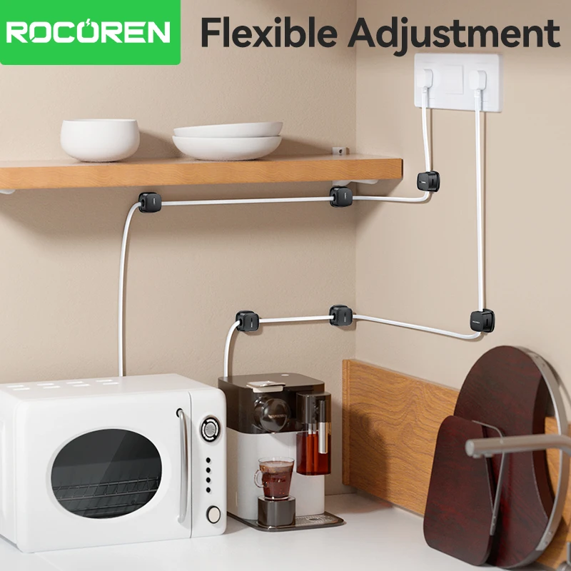 Rocoren-organizador de cables magnético, soporte de cables ajustable suave debajo del escritorio, gestión de cables estable, Clips para cables, 6 uds.