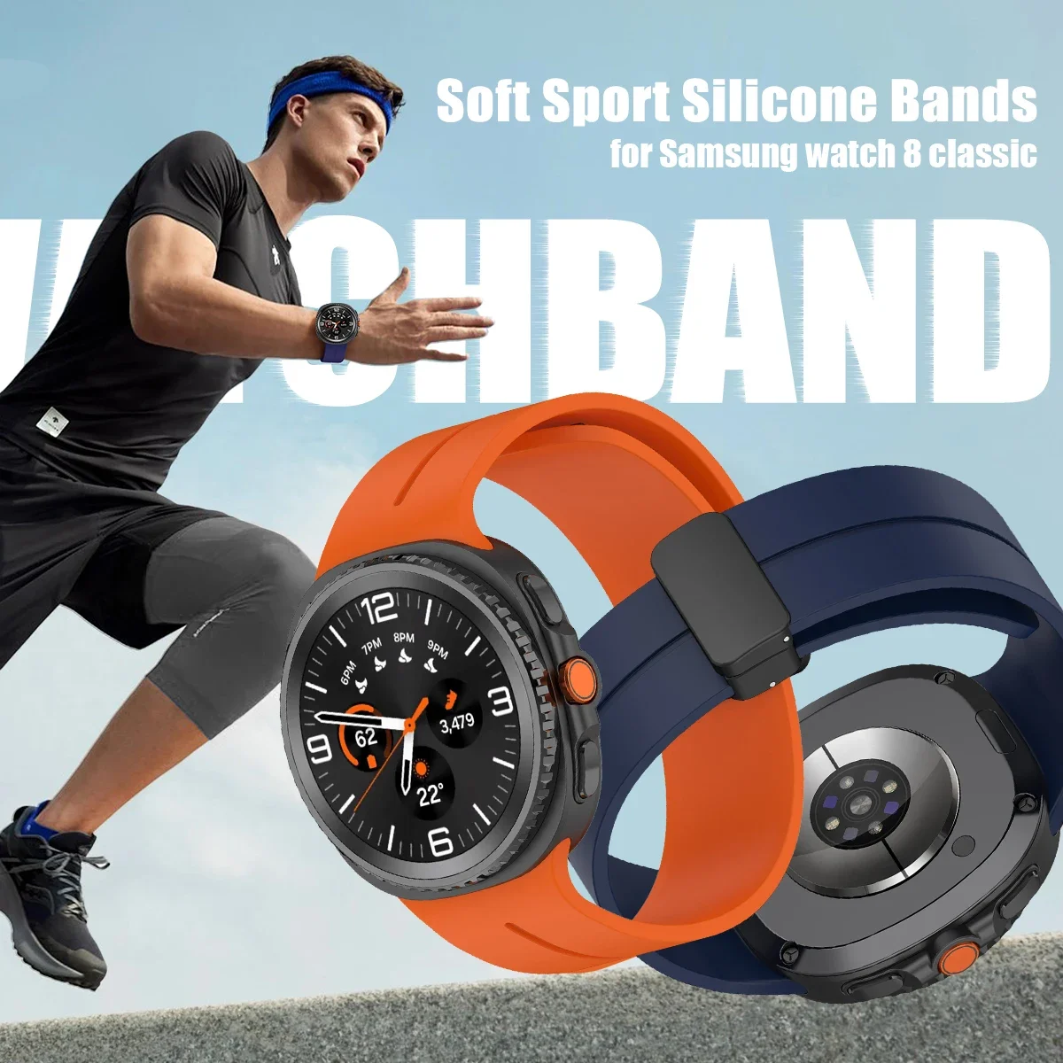 Correa magnética de silicona para Samsung Galaxy Watch 9/8/8Classic, pulsera deportiva de 46-44-40mm, accesorios para Galaxy 9