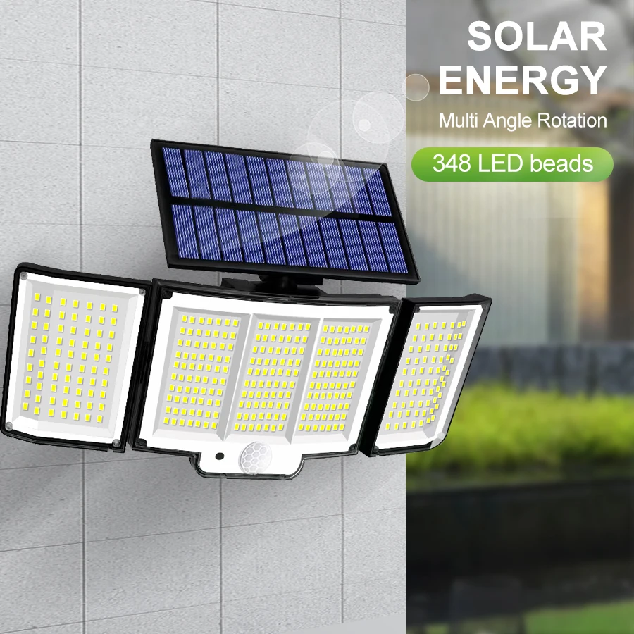 234/318/348 luces solares LED 3 modos de trabajo Sensor de movimiento súper brillante al aire libre IP65 impermeable luces de seguridad de pared de inundación patio