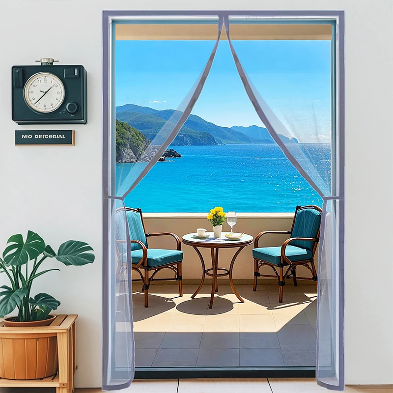 Mosquitera Magnética para Puerta, Tamaño Personalizado, Malla Invisible Gris, Protección Contra Insectos de Verano, Cortina de Cierre Automático