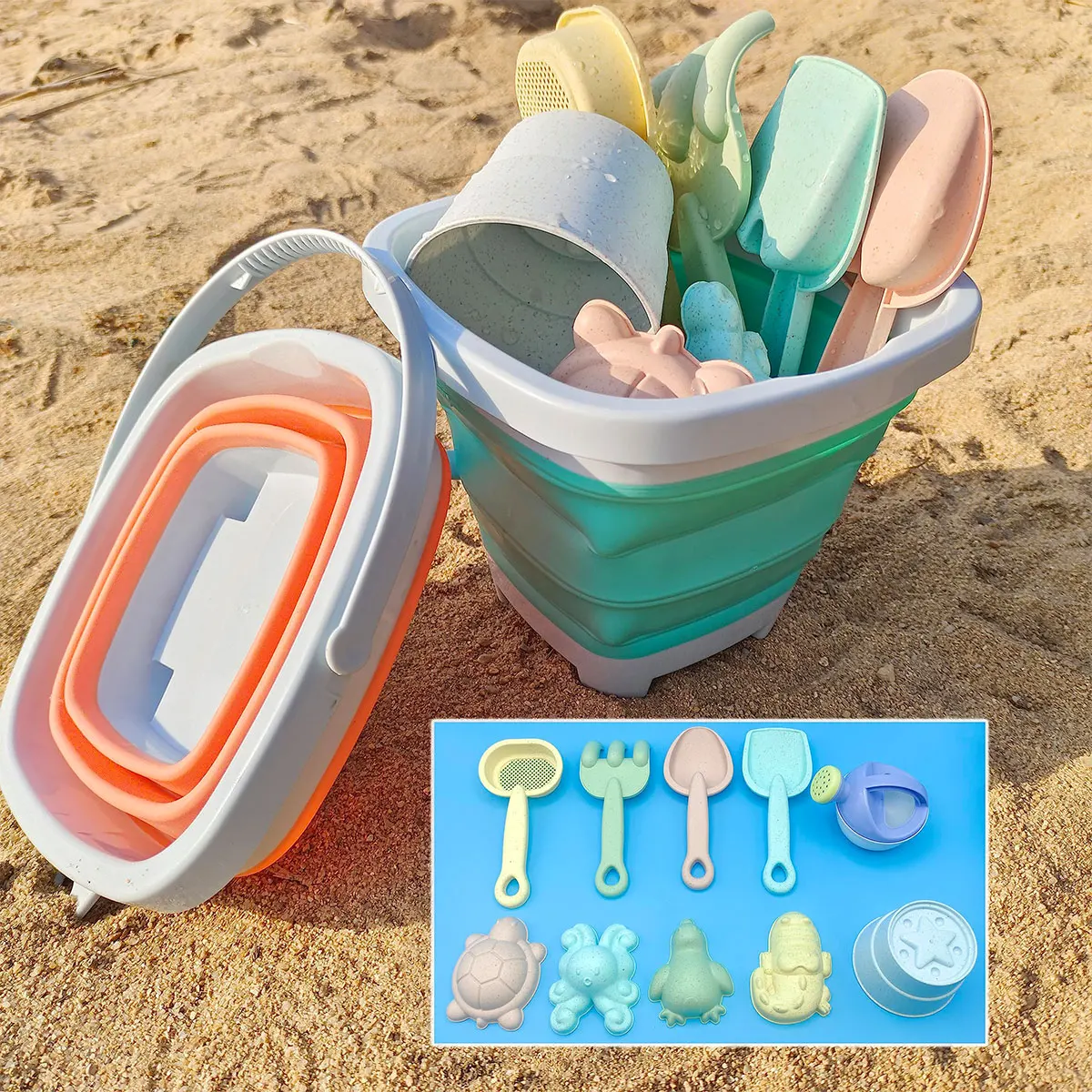 Juego de arena y agua para playa, cubo plegable, juguetes de verano para niños, juego al aire libre, accesorios para caja de arena, Color aleatorio, 11/5/1 Uds.