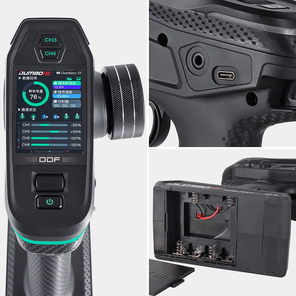 Transmisor DDF-350 DUMBORC con receptor 2,4G 10CH mando a distancia de Radio Digital para RC coche barco tanque LCD sistema FHSS