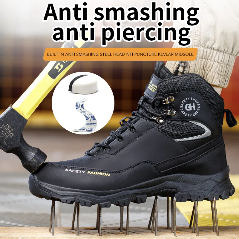 Zapatos de seguridad para construcción, botas de trabajo impermeables para hombre, zapatos con punta de acero antigolpes, zapatos indestructibles a prueba de pinchazos, zapatos de seguridad