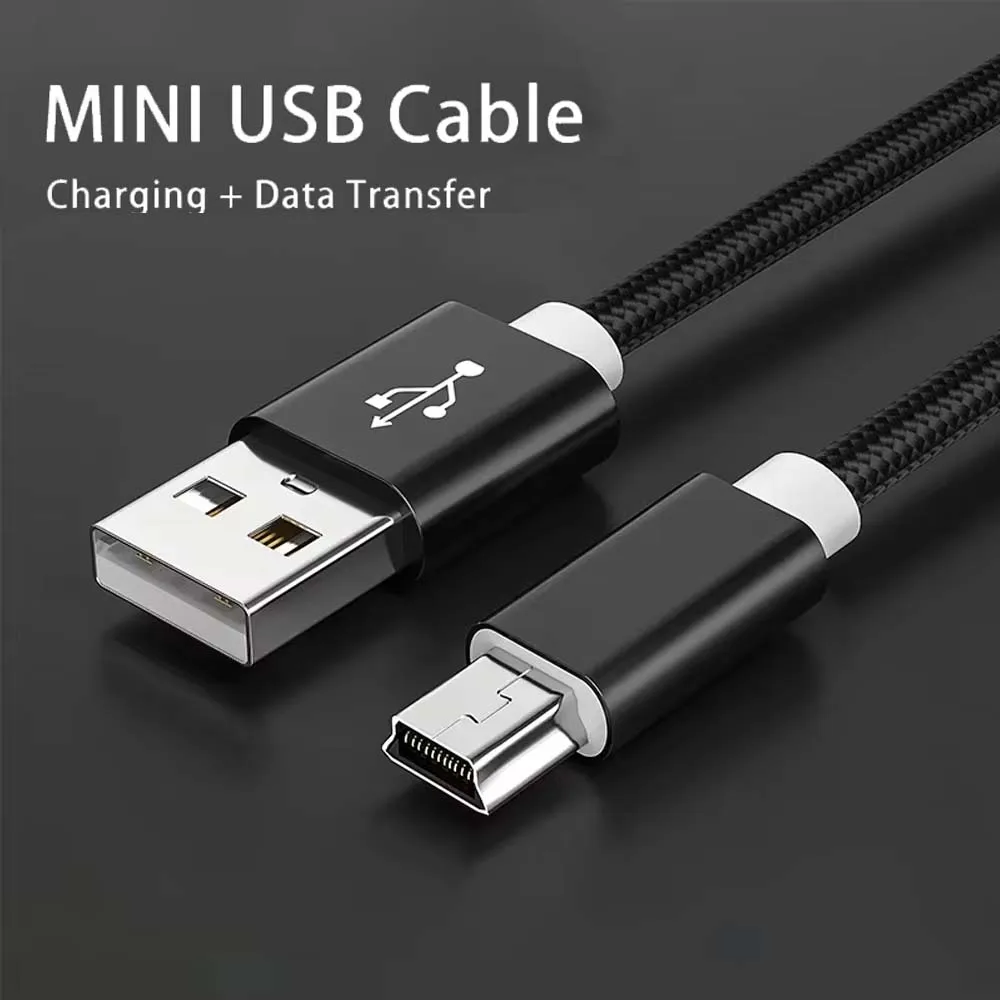 Trenza Mini USB a USB Cable cargador de transferencia de datos rápidos para reproductor MP3 MP4 coche DVR GPS cámara Digital HDD USB-A Cable ﻿ 0,25m1m2m