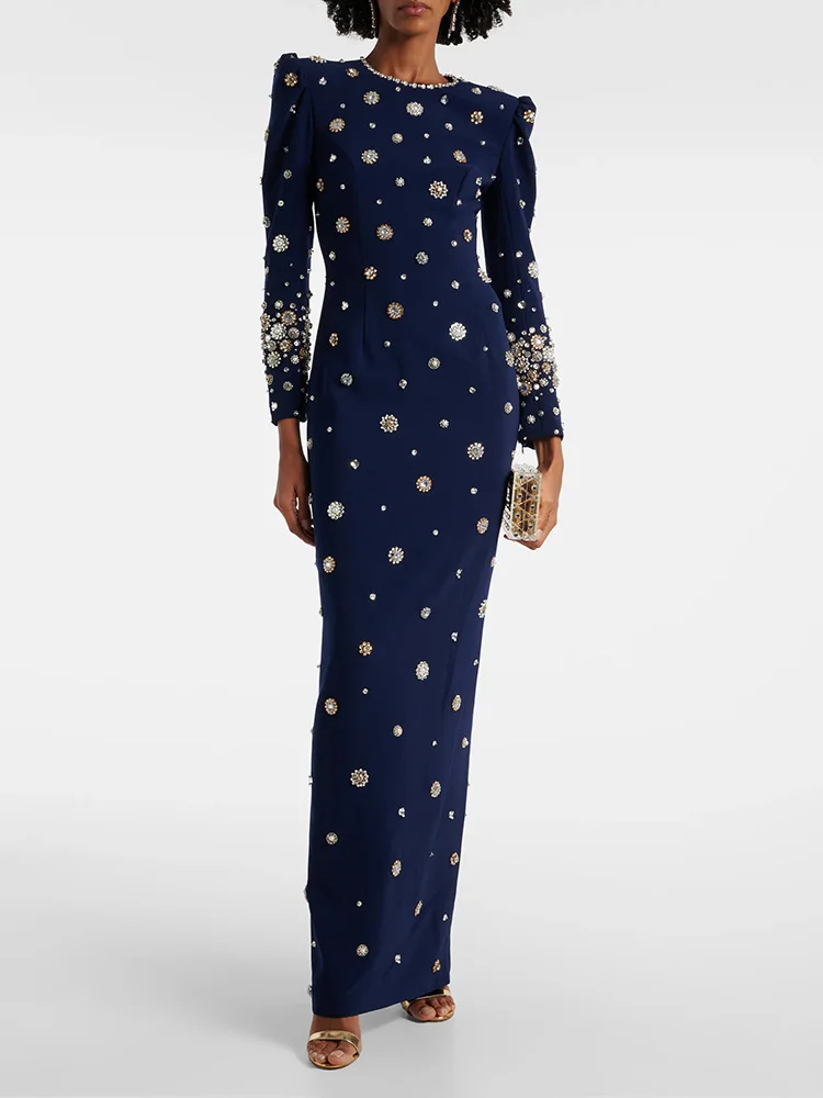 Vestido Largo de Fiesta de Diseñador, Última Moda 2026, Vestido Largo Formal de Manga Larga con Cuentas de Lujo para Mujer