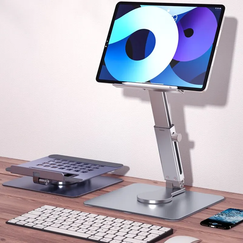 Soporte para tableta de aluminio 360 ° Soporte de escritorio ajustable plegable giratorio para iPad Pro Air 4 Mini 12,9 4-14 pulgadas Xiaomi Tab