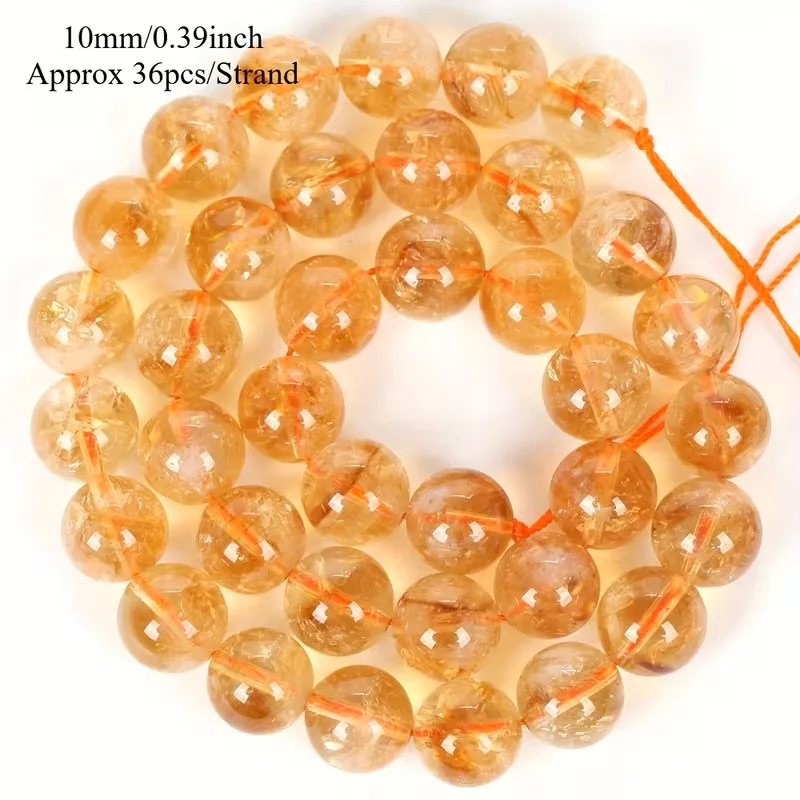 Cuentas de cristal de citrino natural para hacer joyas, cuentas redondas de piedras preciosas para pulsera, collar, cuentas perforadas de 15''
