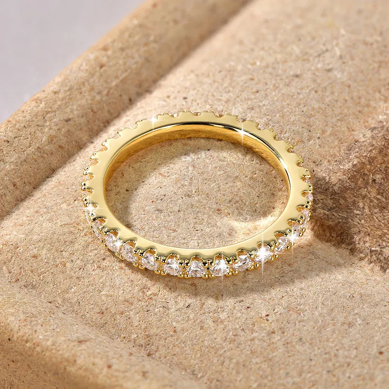 Anillo de boda Lnngy de oro de 14k para mujer, certificado D Color VVS1, anillo de eternidad de moissanita de 2mm creado en laboratorio, joyería brillante