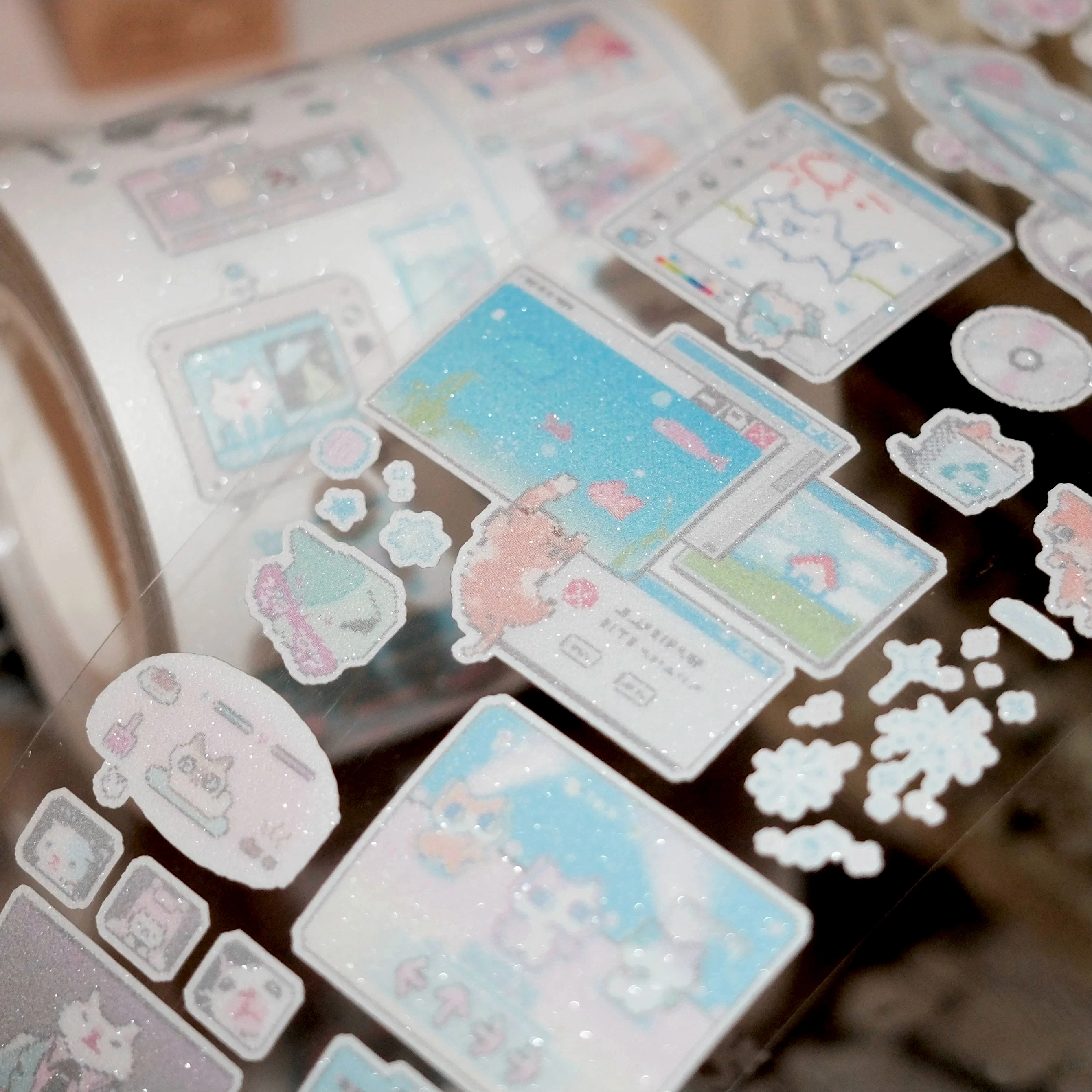 Adhesivos de Gatitos Electrónicos Retro Y2K para Decoración de Tarjetas, Diarios, Álbumes de Recortes, Fundas de Teléfono y Collages