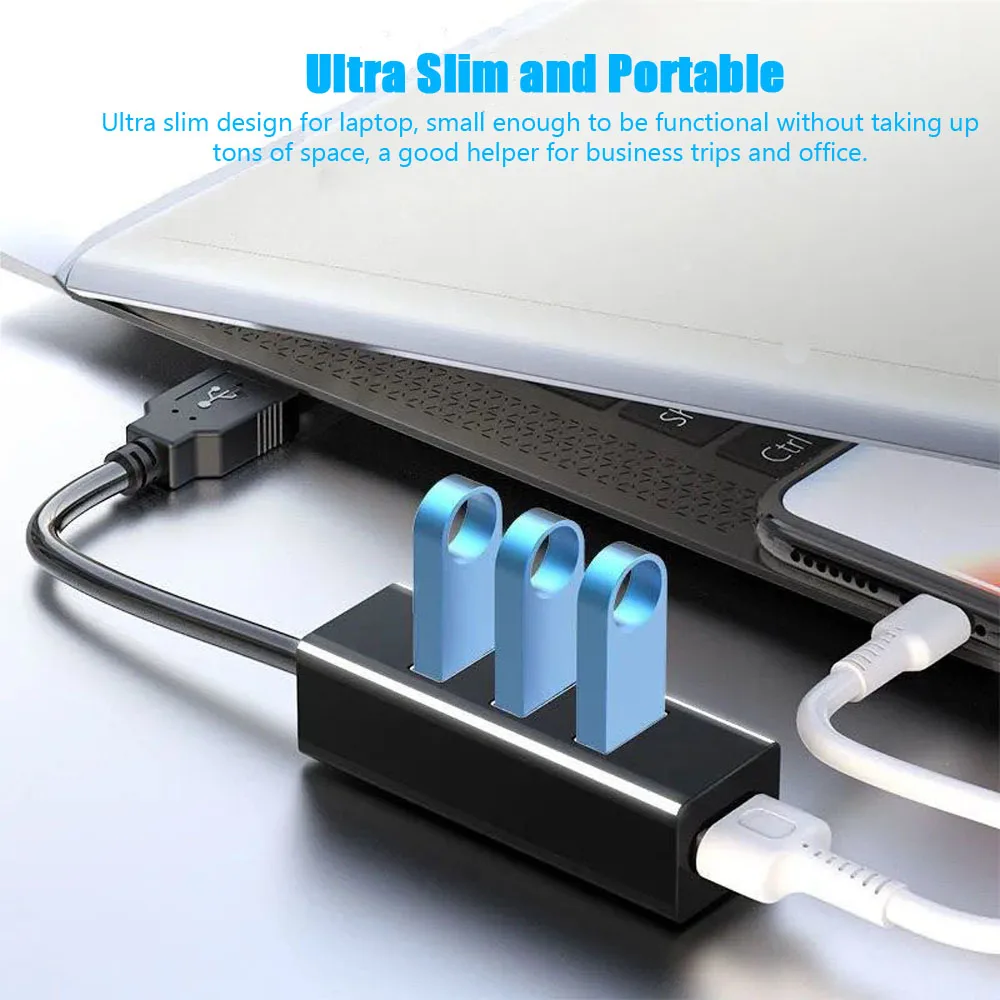 Expansor USB 2.0, Divisor/Hub USB, Adaptador de Corriente Uno a Cuatro, 480 Mbps, Apto para Unidades Flash USB, Lector de Tarjetas, Cámara Digital