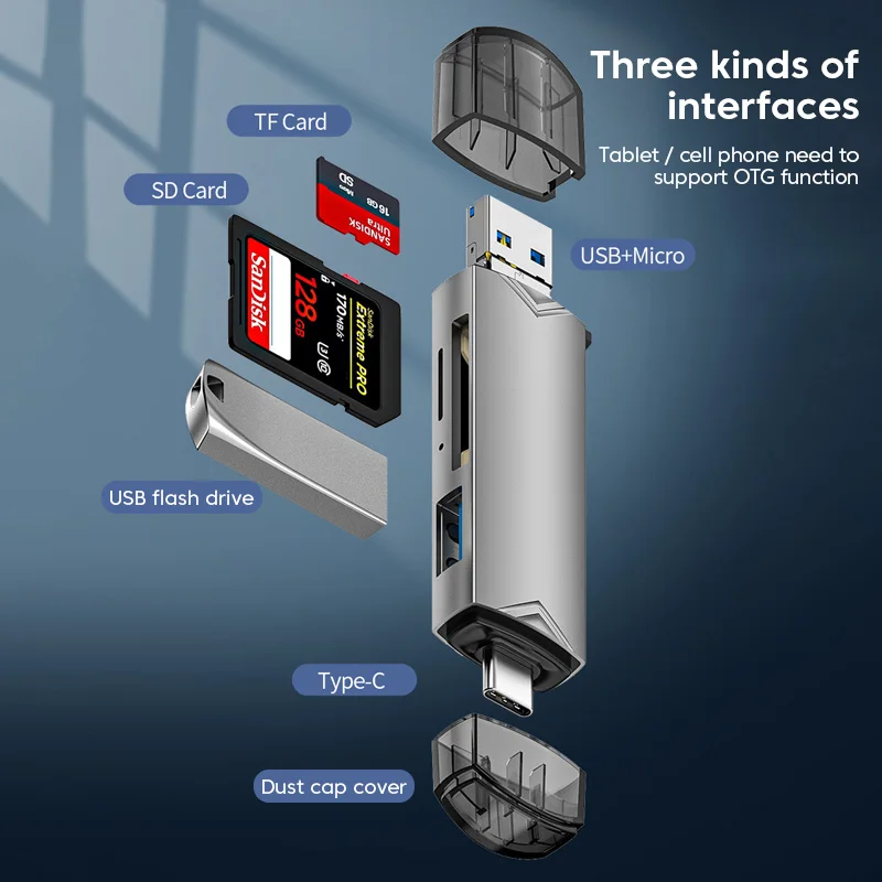 Lector de tarjetas Olaf OTG tipo C Micro tf sd tipo c a adaptador usb otg 6 en 1 USB 3,0 tarjeta TF unidad flash USB lector de tarjetas tipo C